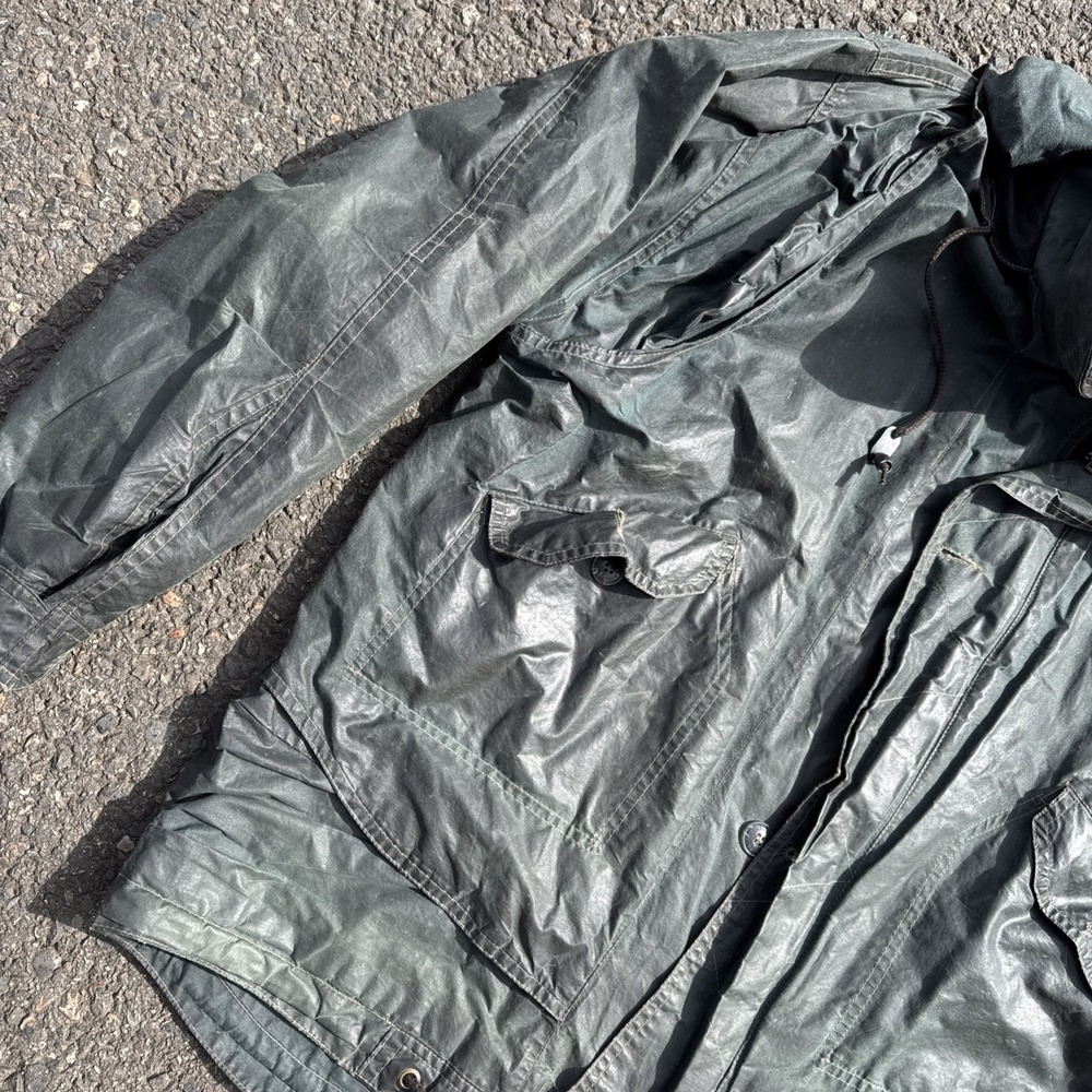 Kakadu Traders Australia Men's L Oilskin Jacket Green Zip Up Vintage WOW! Waxed - Picture 2 of 11